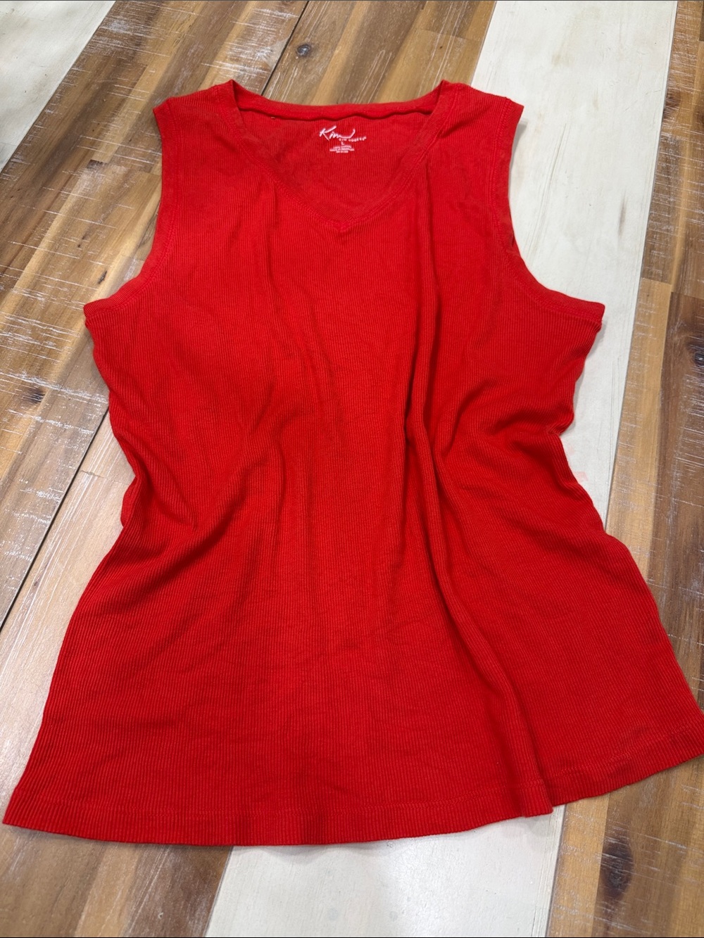 Kim Rogers Bright Red Ribbed V-Neck Tank